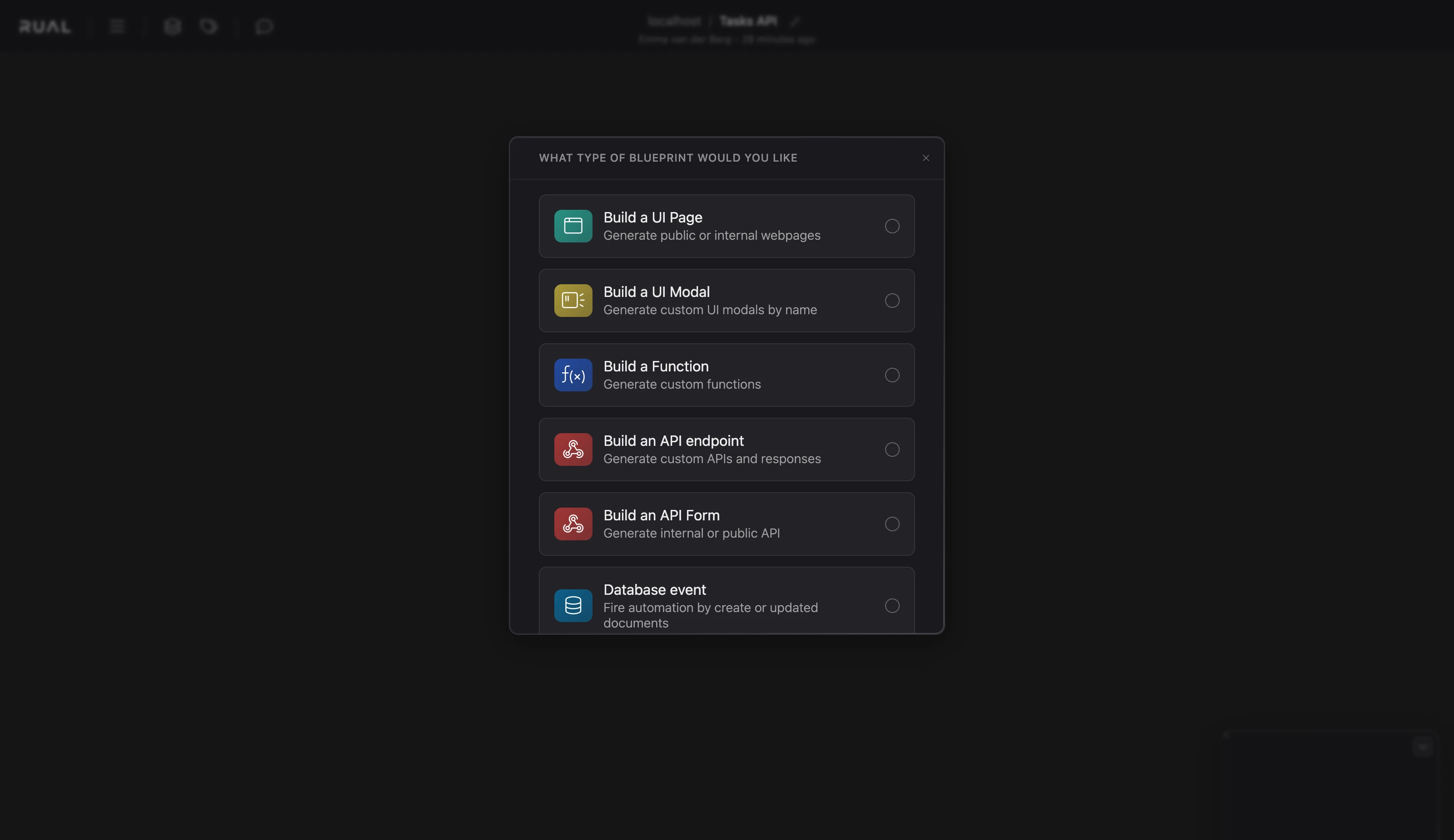Selecting a blueprint type when creating a new blueprint