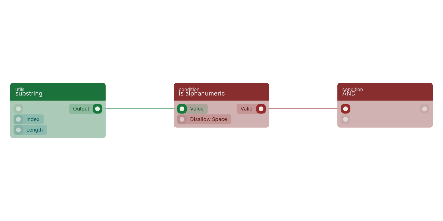 Studio canvas example for the is alphanumeric block: typical wiring for is alphanumeric.