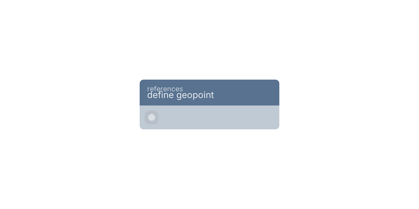Studio canvas example for the define geopoint block: typical wiring for define geopoint.