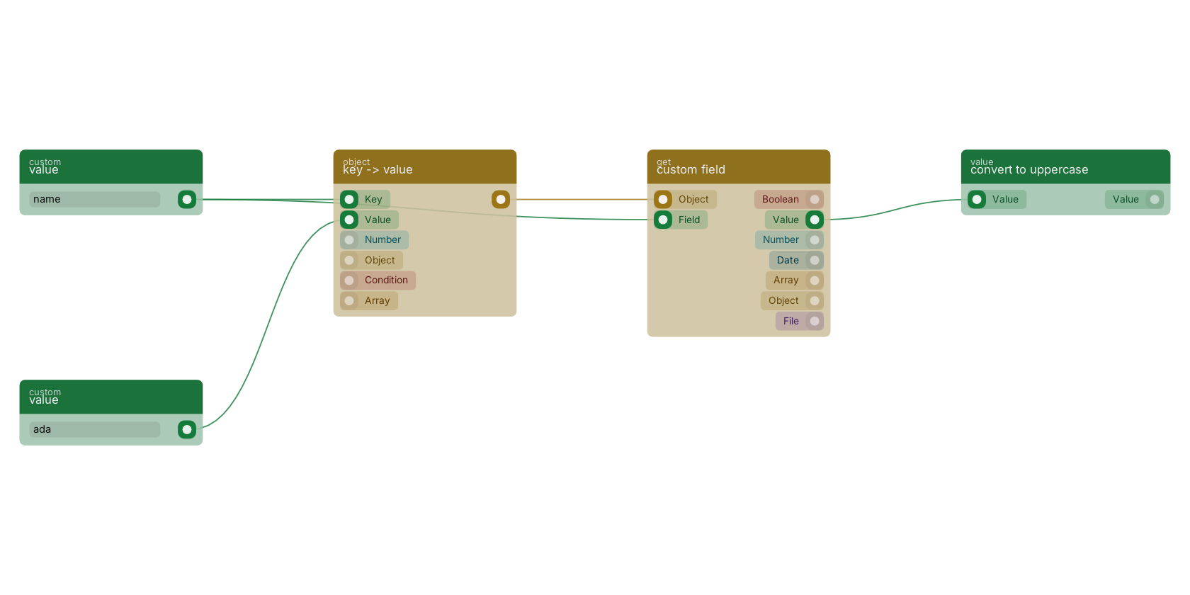 Studio canvas example for the custom field block: reading one field out of an object.