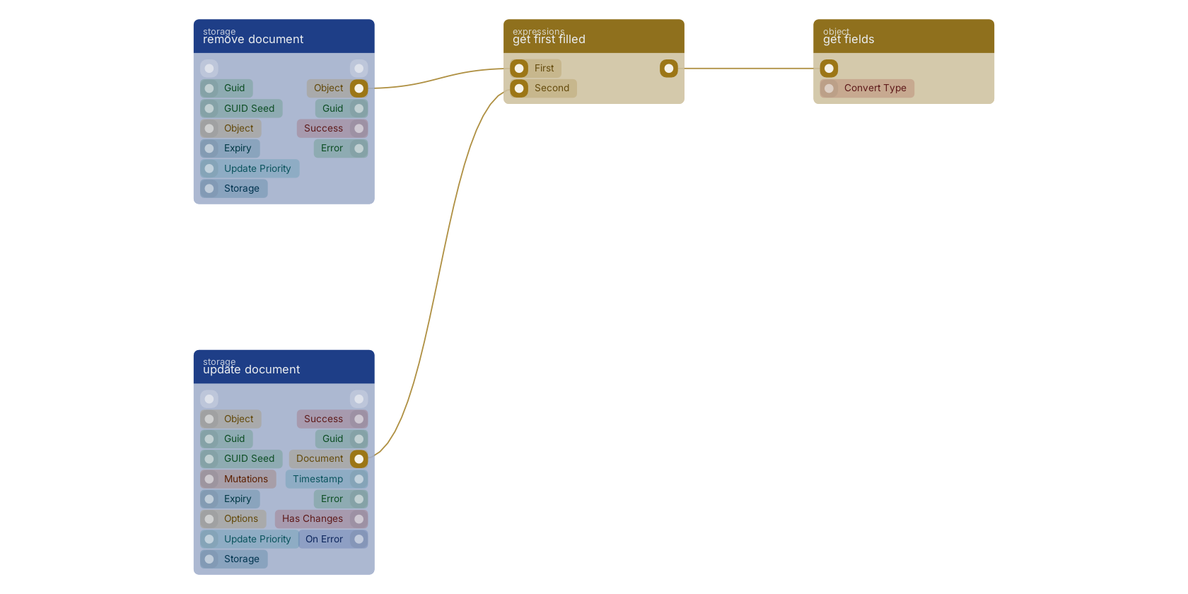 Studio canvas example for the get first filled block: typical wiring for get first filled.