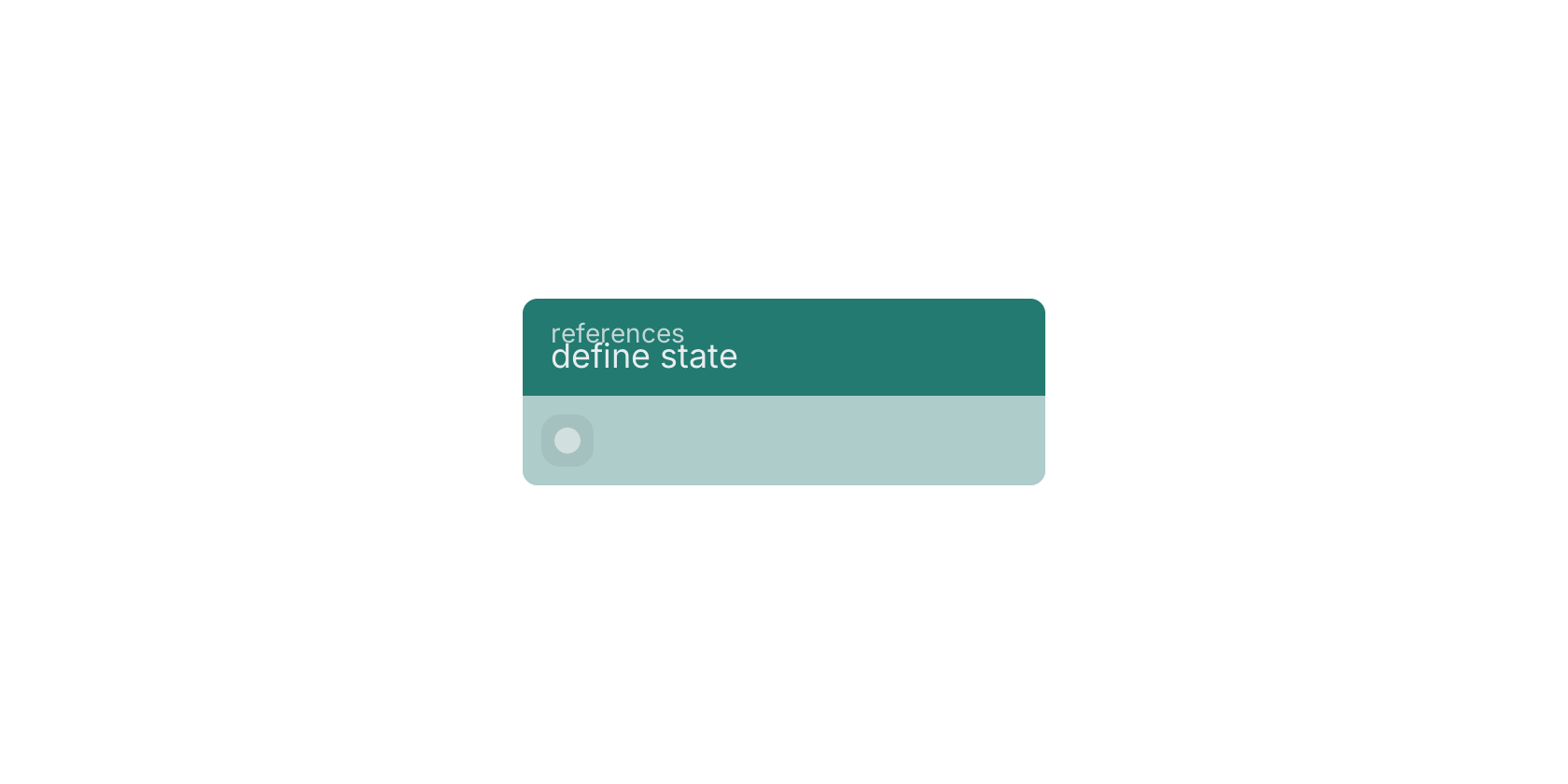 Studio canvas example for the define state block: typical wiring for define state.